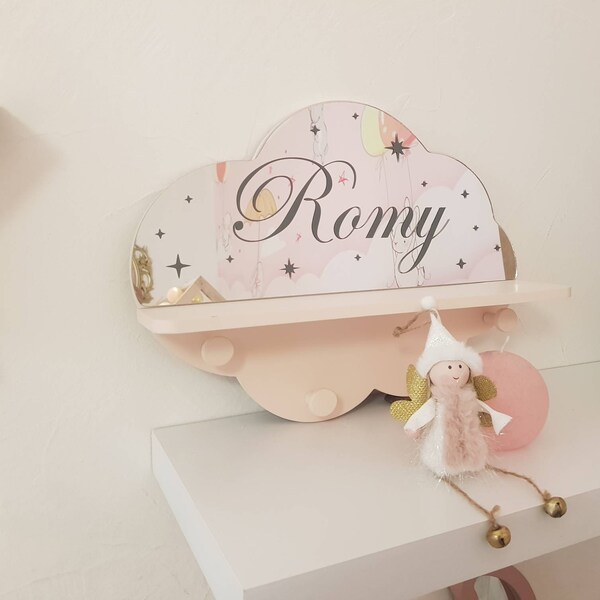 plusieurs coloris porte manteau miroir nuage enfant à personnaliser avec prénom rose blanc décoration