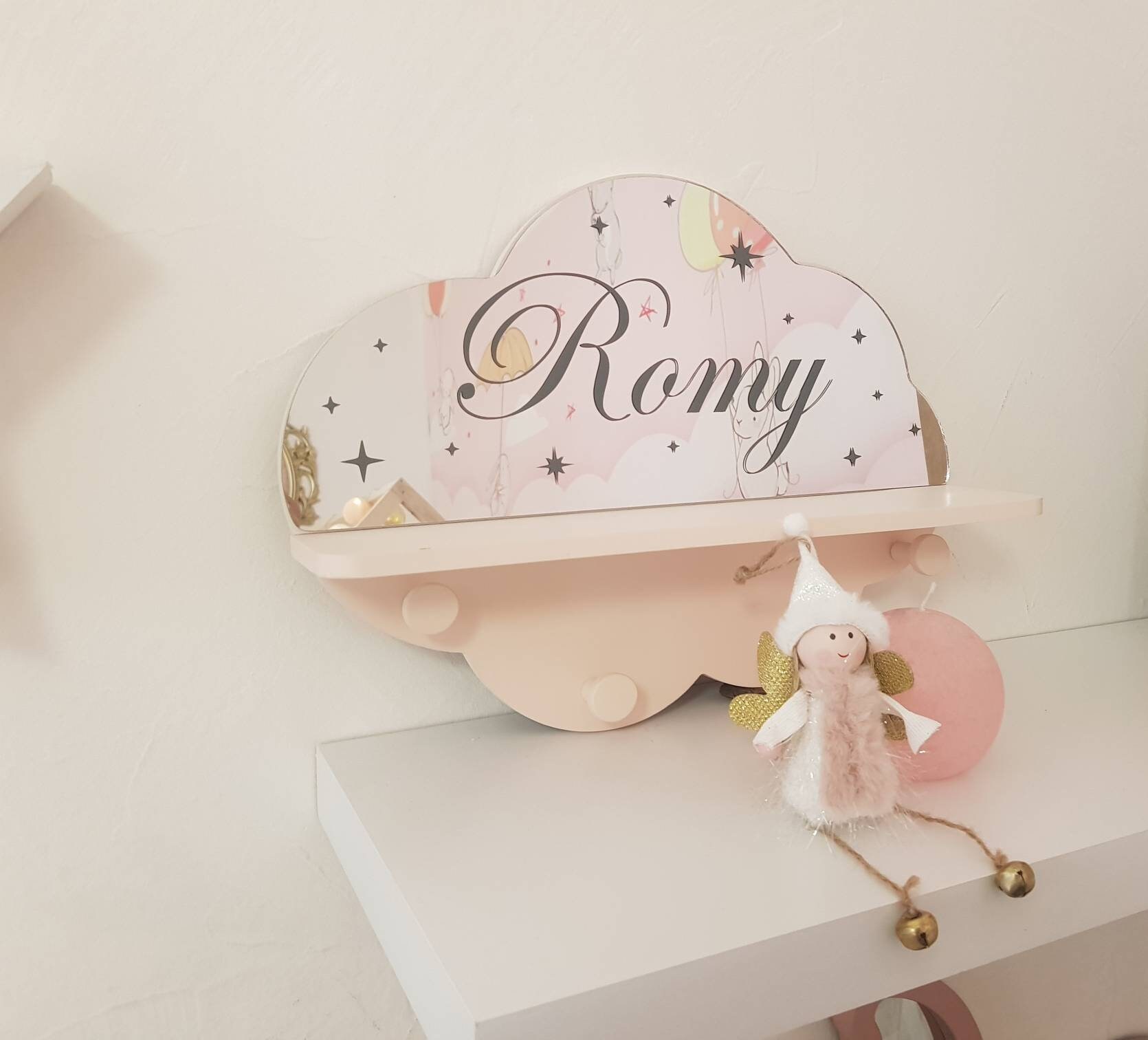 Plusieurs Coloris Porte Manteau Miroir Nuage Enfant à Personnaliser avec Prénom Rose Blanc Décoratio