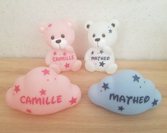 Veilleuse enfant décoration personnalisé avec le prénom au choix nuage ou ours ourson idéale naissance ou cadeau