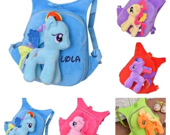 Sac à dos école enfant maternelle sac goûté avec prénom à personnaliser prénom little poney petit poney licorne multicolore