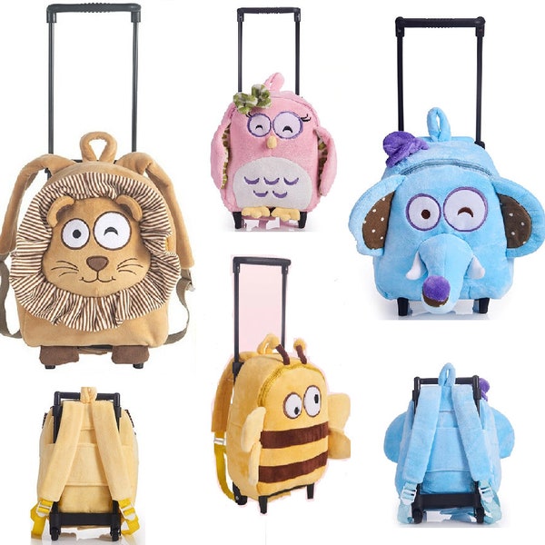 Sac à dos et à roulette école enfant maternelle sac goûté avec prénom à personnaliser chouette lion éléphant abeille