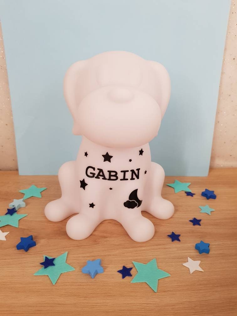Grande Veilleuse 18cm Enfant Décoration Personnalisé avec Le Prénom Au Choix Chien Idéale Naissance 