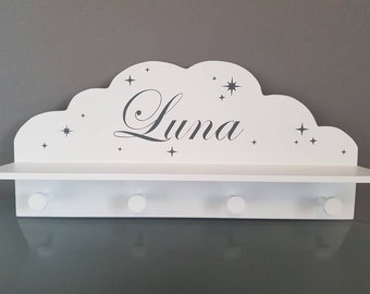 porte manteau étagère nuage enfant à personnaliser avec prénom rose bleu blanc gris décoration