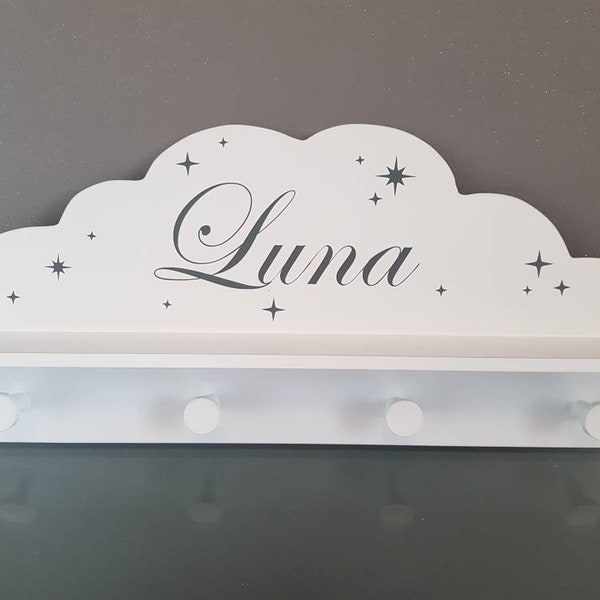 porte manteau étagère nuage enfant à personnaliser avec prénom rose bleu blanc gris décoration