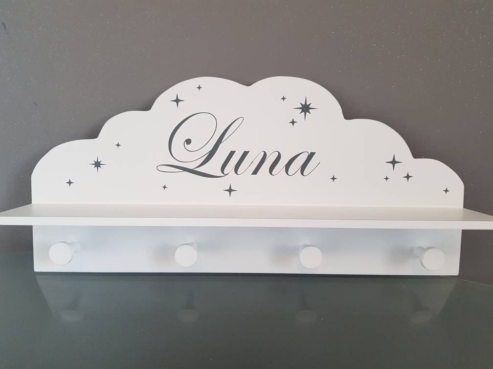 Porte Manteau Étagère Nuage Enfant à Personnaliser avec Prénom Rose Bleu Blanc Gris Décoration