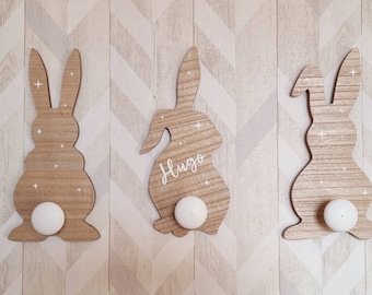 porte manteau lot de 3 lapins enfant à personnaliser avec prénom décoration