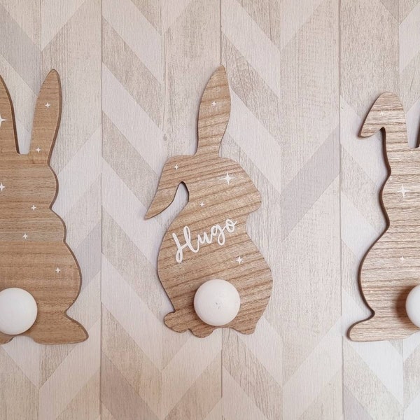 porte manteau lot de 3 lapins enfant à personnaliser avec prénom décoration