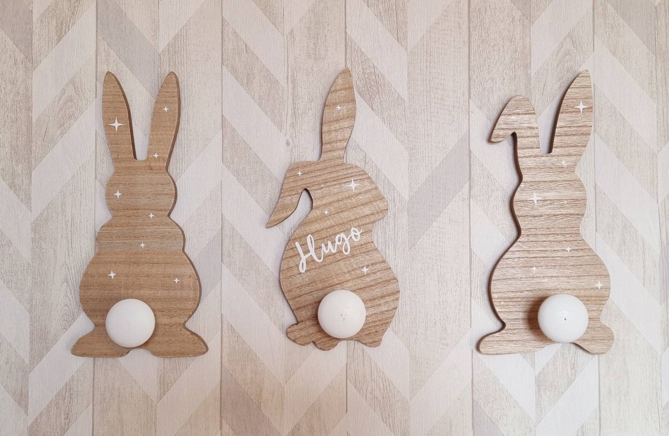 Porte Manteau Lot de 3 Lapins Enfant à Personnaliser avec Prénom Décoration