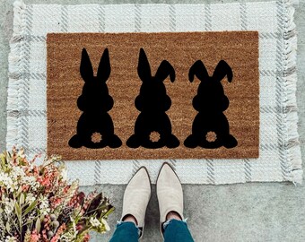 Bunny Doormat, Welcome Doormat, Outdoor Mat, Easter Doormat, Outdoor Decor, Coir Porch Doormat, Bunny Tail Spring Doormat, Affordable Mat