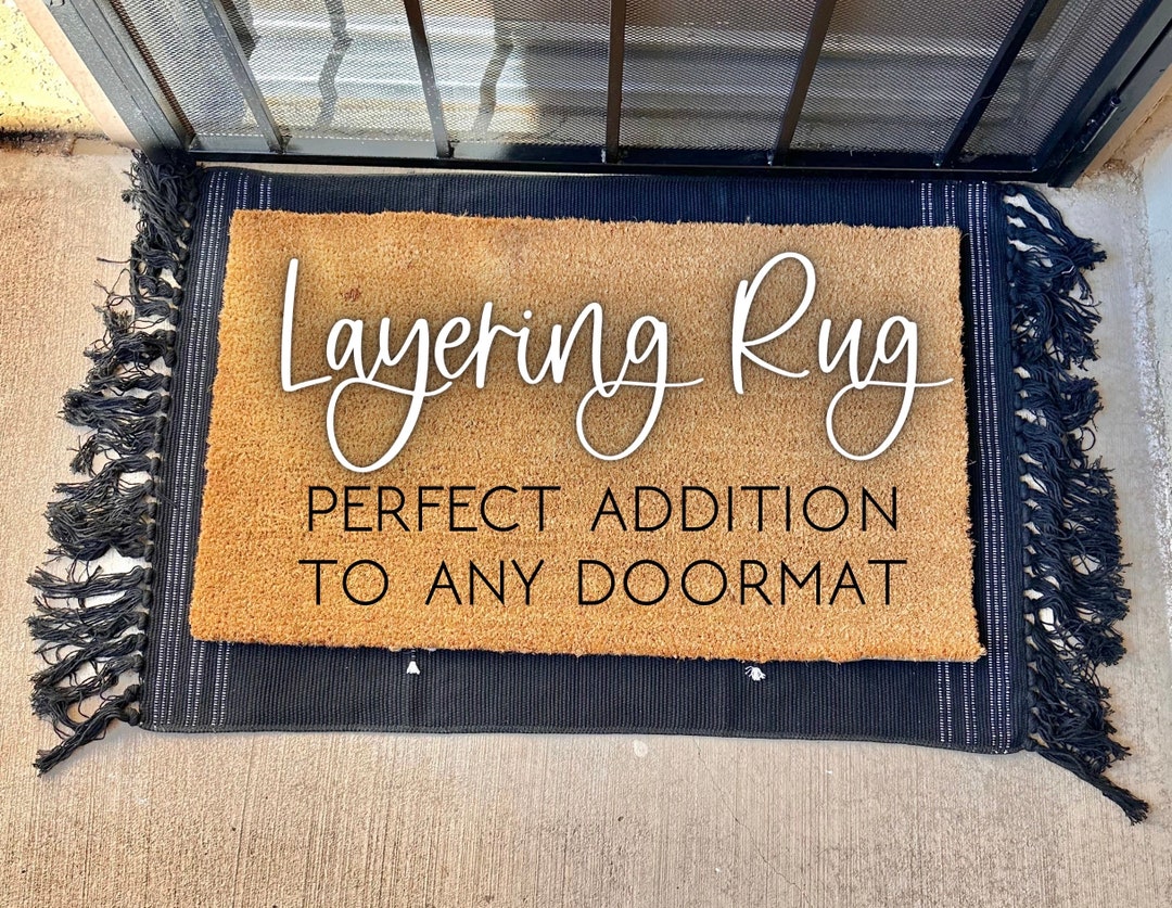 Black Boho Accent Rug, Layered Doormat, Layered Rug, Hand Woven Rug, Fringe Rug, Rug for