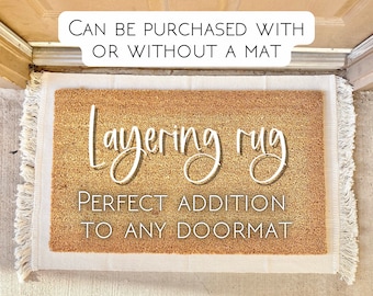 Beige Boho Accent Rug, Layered Doormat, Layered Rug, Hand Woven Rug, Fringe Rug, Rug For Underneath Doormat, Layering Mat, Layering Rug
