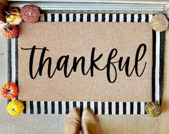 Thankful Doormat, Thankful Door Mat, Fall Welcome Mat, Fall Decor, Fall Door Mat, Hello Pumpkin, Thanksgiving Door Mat, Thanksgiving Decor