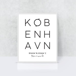 Printable Copenhagen Poster, København Print, City Print, København Coordinates Poster, Denmark Poster, Printable Copenhagen City Poster image 3