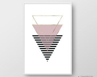 Printable Scandinavian Poster, Scandinavian Print, Pink Triangle Wall Art, Minimalist Print, Modern Poster, Home Decor, Instant Download
