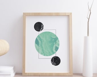 Mint Green Printable Wall Art, Green Circle Print, Mint Grey Abstract Art, Scandinavian Circle Print, Printable Green Gray Circle Art