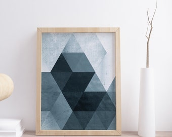 Blue Grey Print, Printable Blue Scandinavian Print, Nordic Poster, Modern Blue Gray Poster, Dark Blue Geometric Art, Geometric Print