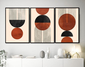 Scandinavian Printable Art, Set of 3 Wall Art, Arches and Circle Print, Terracotta Modern Wall Art, Geometric Prints, Living Room Prints