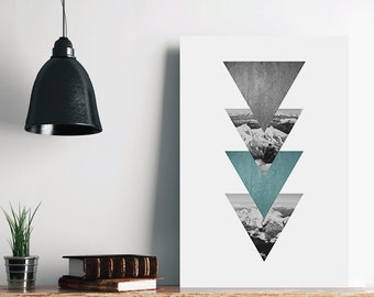 Printable Triangle Art Print, Scandinavian Print, Triangle Nature Art , Blue Grey Triangle Poster, Wall Art, Minimalist INSTANT DOWNLOAD