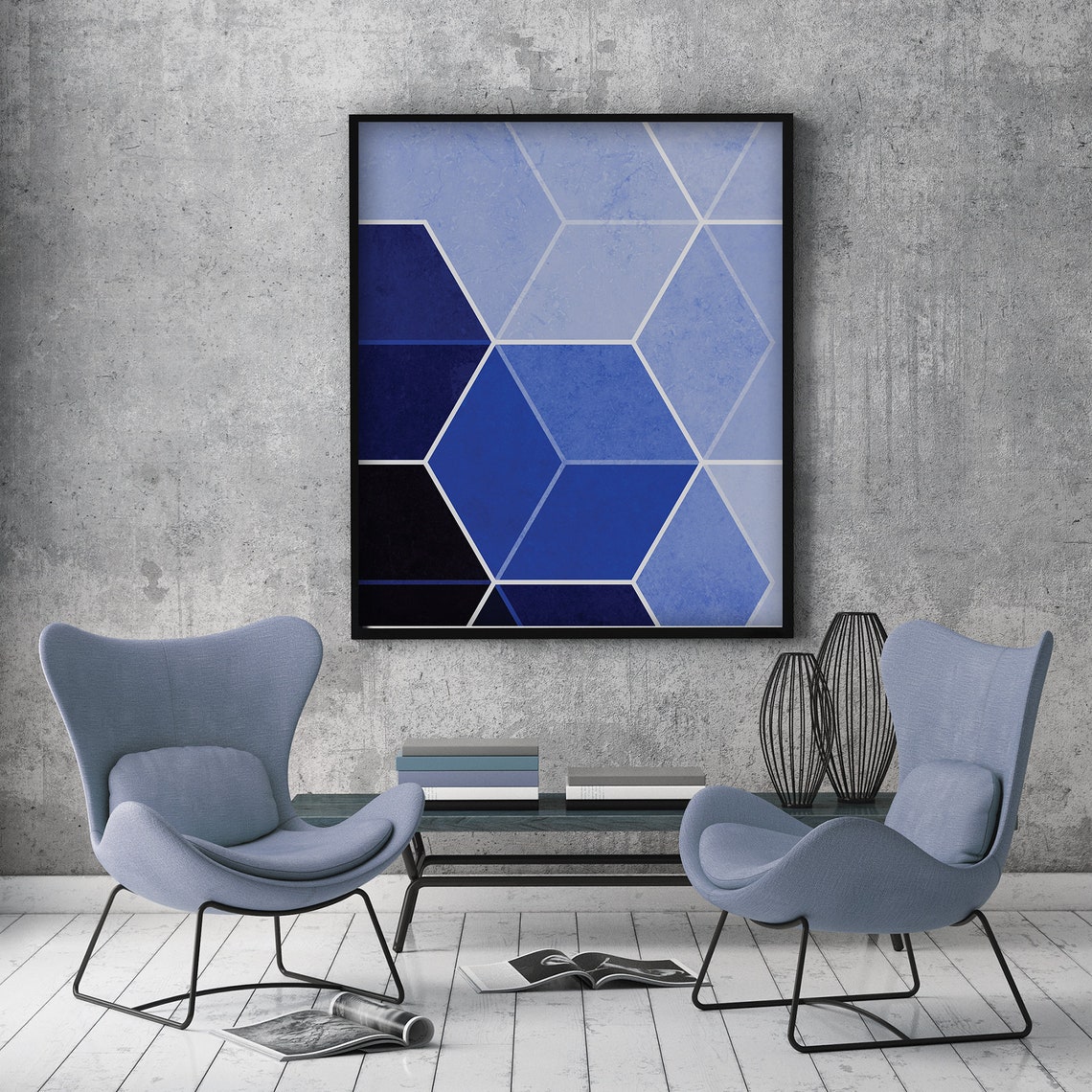 Navy Blue Geometric Art Printable Blue Wall Art Kids Room Etsy