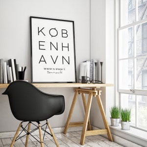 Printable Copenhagen Poster, København Print, City Print, København Coordinates Poster, Denmark Poster, Printable Copenhagen City Poster image 2