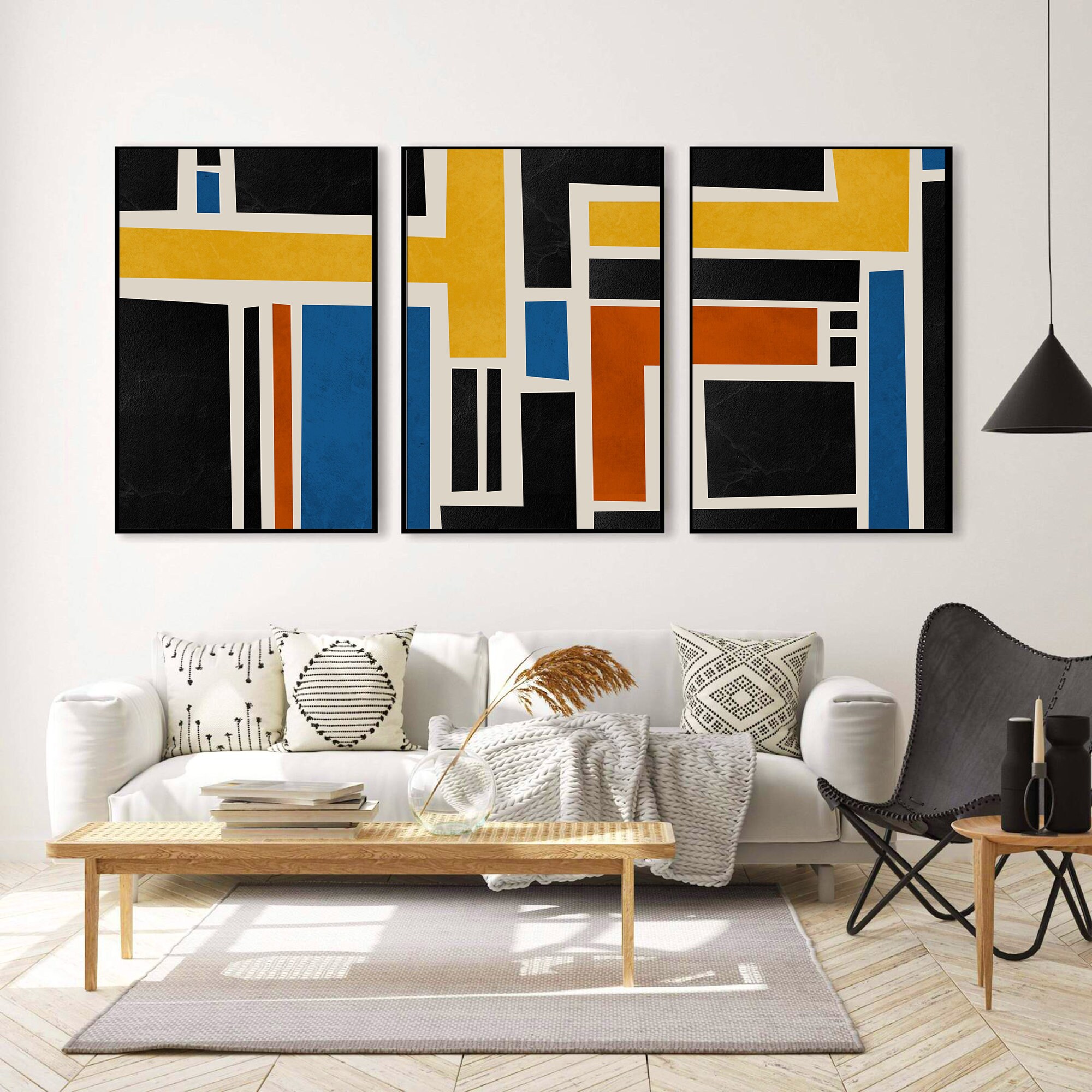 Mid Century Minimalist Art Retro Wall Art Set of 3 Prints - Etsy