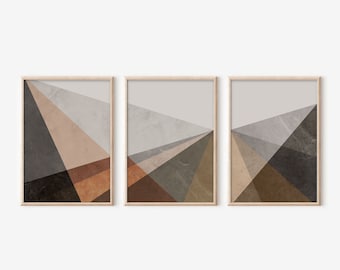 Geometric Set of 3 Piece Line Art, Minimalist Wall Art, Neutral Colors Prints, Modern Prints, Minimalist Printable Art, Triangle Art Set