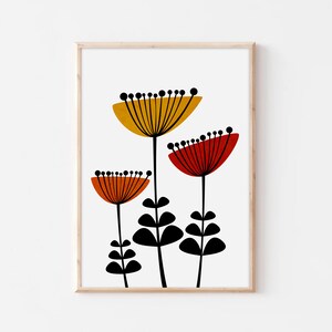 Mid Century Flowers, Scandinavian Flower Print, Botanical Art, Mid Century Print, Mid Century Flower Print, Flowers Printable Art