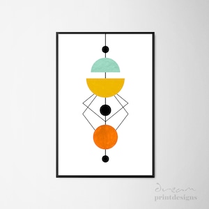 Orange Yellow Scandinavian Print, Scandinavian Mid Century Art, Mid Century Modern Print, Minimalist Scandinavian Mid century Poster