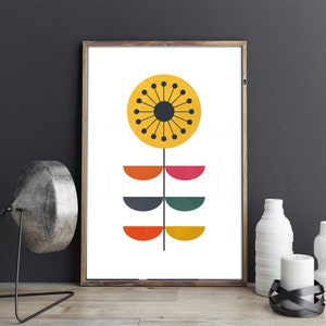 Mid Century Flower, Mid-Century Print, Mid Century Modern Art Colorful Mid Century Print, Retro Modern Art, Yellow Flower Scandinavian Print