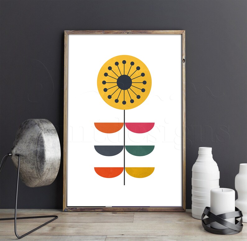 Mid Century Flower Midcentury Print Mid Century Modern Art Etsy