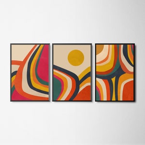 Set of 3 Mid Century Modern Prints, Mid century modern Art Retro Print Set, 3 Prints Set Abstract Mid Century Art, Abstract Shapes Print