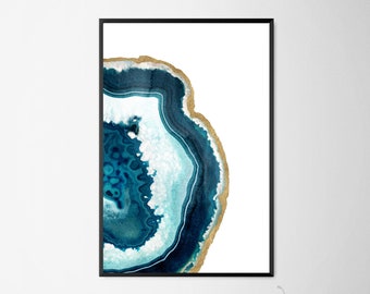 Mineral Art Print, Crystal Print, Agate Wall Art, Blue Agate Print, Boho Wall Art, Gemstone Printable, Geode Print, Agate Slice Bohemian Art