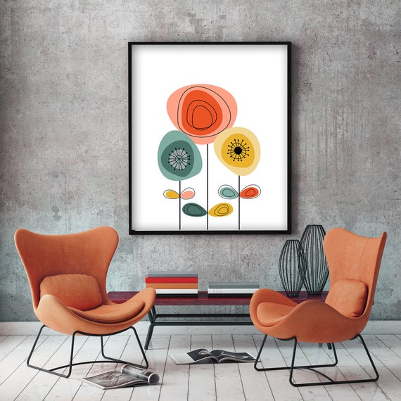 Abstract Nursery Flower Print Retro Print Mid Century Flower Poster Mid