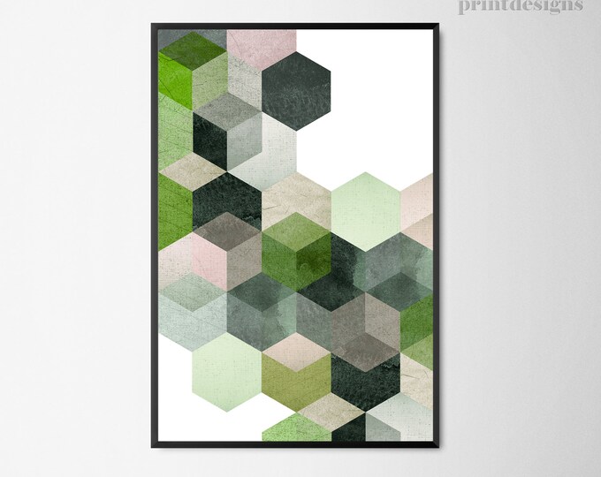 Emerald Green Geometric Print DIGITAL DOWNLOAD Printable Art, Green ...