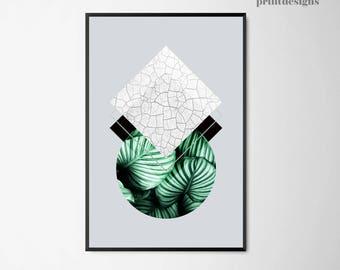 Plant Print, Printable Botanic Modern Art, Green Geometric Print, Scandinavian Poster, Green Printable Art, Minimalist Print, Modern Poster