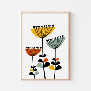 Mid Century Flowers, Flower Print, Botanical Art, Mid Century Print, Colorful Flower Print, Printable Flower Art, Scandinavian Flower