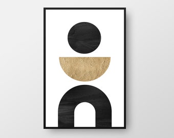 Scandinavian Arches and Circle Print, Black and Gold Poster, Geometric Poster, Minimalist Office Art, Hotel Prints, Modern Nordic Print