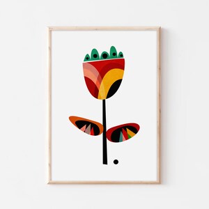 Mid Century Flower Print, Scandinavian Flower Wall Art, Abstract Flower, Modern Colorful Flower Wall Art, Minimalist Flower Art Print