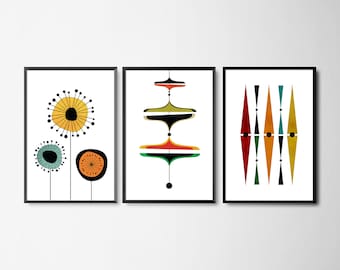 Mid Century Set of Prints, Printable Mid Century Set of Three, Print Set, Wall Art Print, Mid Century Prints, Scandinavian Minimalist Print