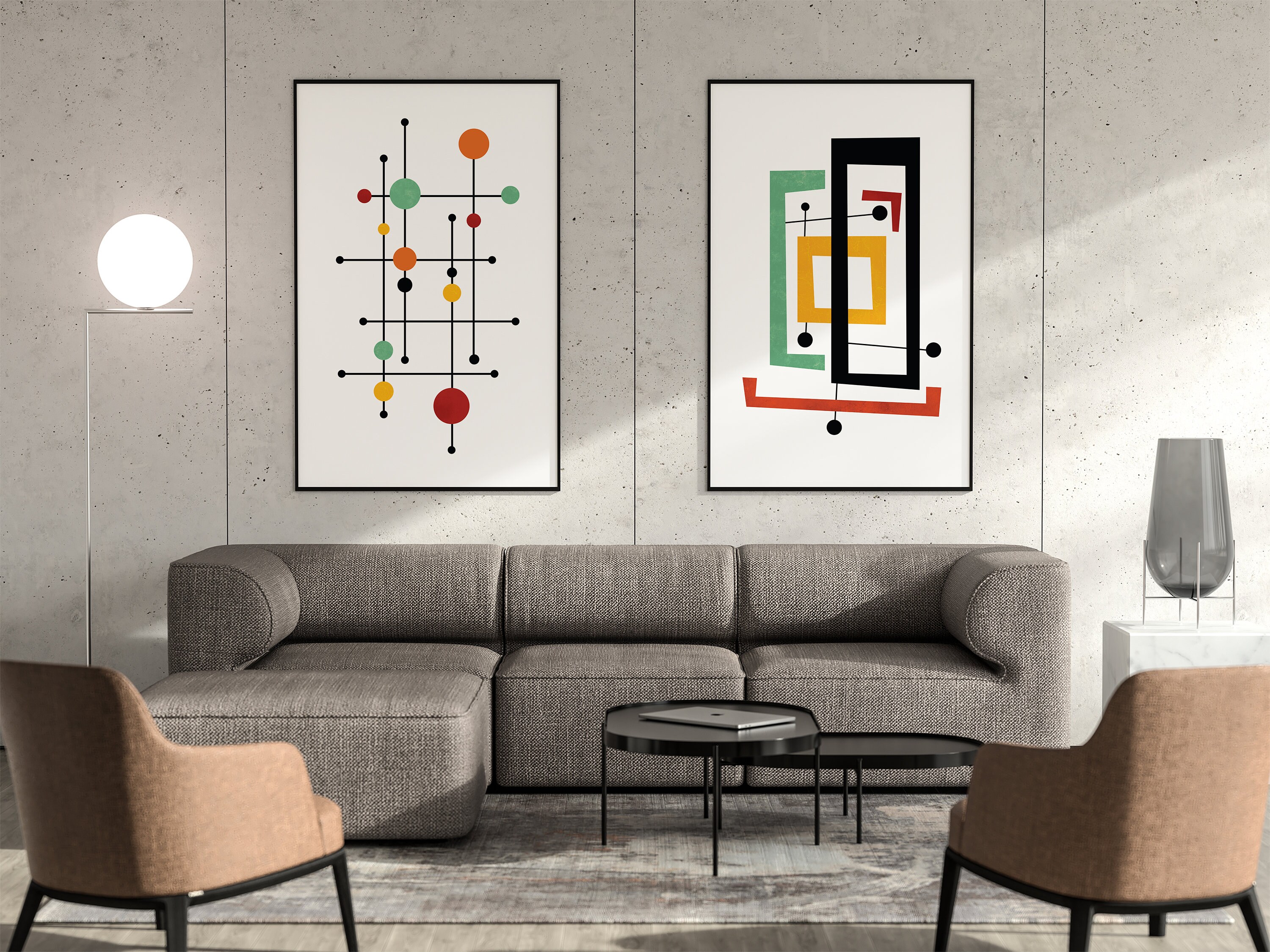 Mid Century Modern Prints Mid Century Printable Wall Art Set | Etsy