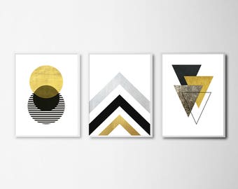 Custom 3 Set of Prints, Yellow Wall Art, Modern Wall Decor, Printable Art, Printable Geometric Art, Scandinavian Posters, Minimalist Print