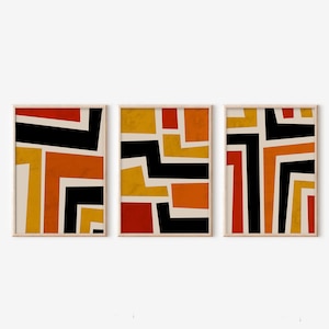 Mid Century Modern Art, Mid century Retro Art, Set of 3 Prints Gallery Wall Art, 3 piece Bright Colors Wall Art, Colorful Boho Wall Decor