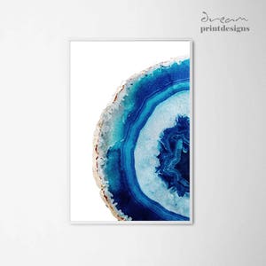 Agate Printable Poster, Watercolor Agate Print, Agate Art, Decorative Wall Art, Blue Agate Poster, Geode Art Print, Gemstone Mineral Art