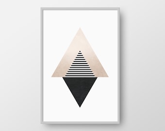 Printable Geometric Art, Modern Abstract Art, Triangle Poster, Scandinavian Print, Nordic Poster, Pink and Black Triangle Art, Minimal Art