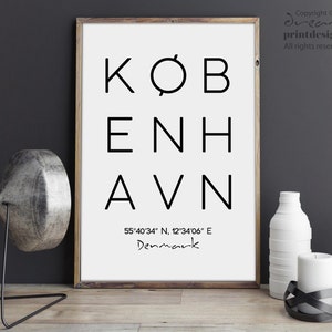 Printable Copenhagen Poster, København Print, City Print, København Coordinates Poster, Denmark Poster, Printable Copenhagen City Poster image 4