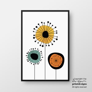 Printable Mid-Century Art, Modern Mid Century Print, Scandinavian Mid-Century Poster, Modern Flower Print, Mid Century Flower, Modern Print