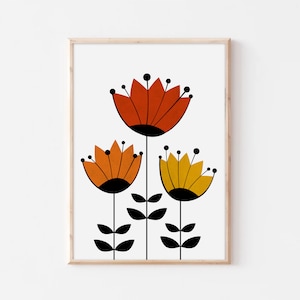 Mid Century Flower, Scandinavian Flower Print, Botanical Print, Mid Century Wall Art, Mid Century Modern Print, Flowers Printable Art