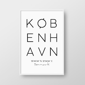 Printable Copenhagen Poster, København Print, City Print, København Coordinates Poster, Denmark Poster, Printable Copenhagen City Poster image 1