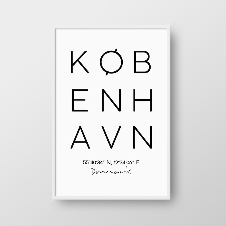 Printable Copenhagen Poster, København Print, City Print, København Coordinates Poster, Denmark Poster, Printable Copenhagen City Poster image 1