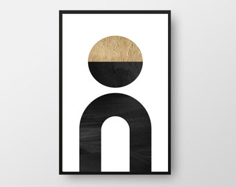 Arches and Circle Print, Black and Gold Nordic Print, Scandinavian Print, Golden Minimalist Poster, Minimalist Office and Living Room Art